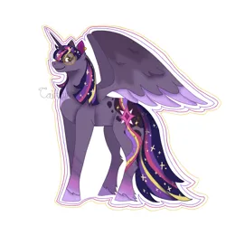 Size: 1280x1280 | Tagged: safe, artist:caitlynsarts, derpibooru import, twilight sparkle, twilight sparkle (alicorn), alicorn, pony, alternate design, colored wings, colored wingtips, ear piercing, female, glasses, image, mare, piercing, png, profile, redesign, signature, simple background, smiling, solo, twitterina design, unshorn fetlocks, white background, wings