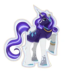 Size: 1280x1280 | Tagged: safe, artist:caitlynsarts, derpibooru import, rarity, pony, unicorn, bracelet, colored hooves, ear piercing, earring, female, hooves, horn, horn ring, image, jewelry, mare, necklace, piercing, png, profile, raised hoof, redesign, ring, signature, simple background, smiling, solo, striped mane, striped tail, tail, unshorn fetlocks, white background