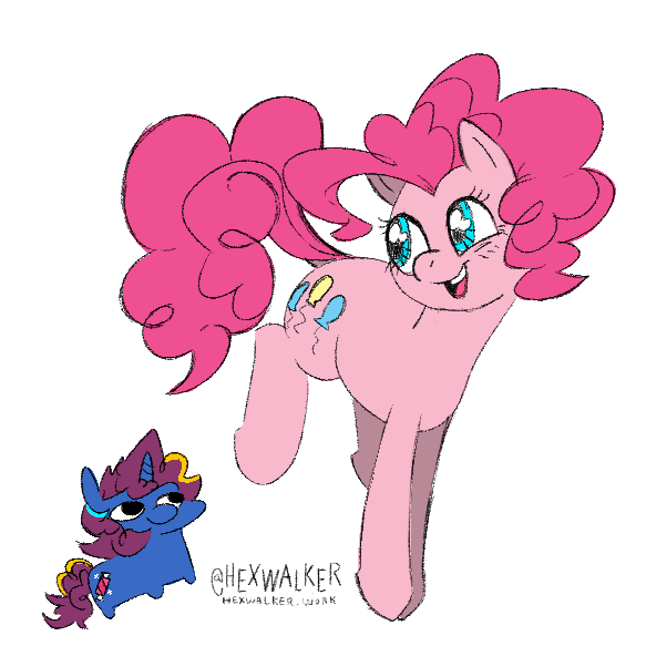 Size: 583x583 | Tagged: safe, artist:hexwalker, derpibooru import, pinkie pie, oc, oc:starry strudel, image, png, squatpony