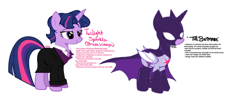 Size: 1831x809 | Tagged: safe, artist:dsstoner, derpibooru import, twilight sparkle, twilight sparkle (alicorn), alicorn, pony, alternate universe, base used, bat wings, batman, bruce wayne, cape, clothes, costume, dc comics, female, hairstyle, hidden wings, image, mare, png, reference sheet, suit, superhero, wings