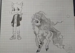 Size: 1646x1170 | Tagged: safe, artist:saturn cat, derpibooru import, oc, unofficial characters only, anthro, pony, unicorn, 2019, digital art, duo, furry, furry oc, horn, image, jpeg, pencil drawing, photo, traditional art