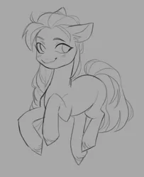 Size: 1624x2000 | Tagged: safe, artist:saturn cat, derpibooru import, oc, unofficial characters only, earth pony, pony, 2021, digital art, female, full body, grayscale, image, jpeg, mare, monochrome, sketch, smiling, solo