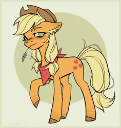 Size: 1700x1800 | Tagged: safe, artist:saturn cat, derpibooru import, applejack, earth pony, pony, 2024, digital art, full body, image, neckerchief, png, smiling, solo, straw in mouth