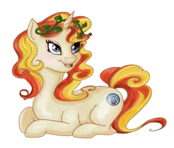 Size: 471x400 | Tagged: safe, artist:cwossie, derpibooru import, oc, oc:miss libussa, unofficial characters only, pony, unicorn, g4, czequestria, female, female oc, horn, image, leaves, leaves in hair, lying down, mare, mare oc, png, pony oc, simple background, solo, transparent background, unicorn oc