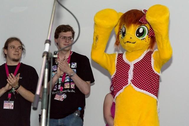 Size: 640x426 | Tagged: safe, artist:atalonthedeer, derpibooru import, oc, oc:canni soda, unofficial characters only, human, 2012, clothes, fursuit, galacon, image, indoors, irl, irl human, jpeg, photo, ponysuit, solo focus