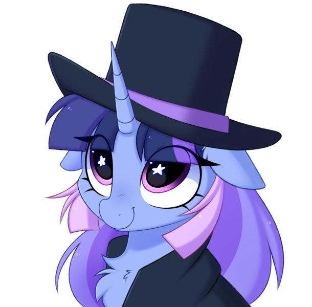 Size: 2948x2902 | Tagged: safe, artist:pesty_skillengton, derpibooru import, oc, oc:flawless sparklemoon, unofficial characters only, pony, unicorn, bust, female, floppy ears, fusion, fusion:trixie, fusion:twilight sparkle, fusion:twixie, hat, horn, image, mare, my little pony the movie: the death of twilight sparkle, png, simple background, solo, starry eyes, transparent background, wingding eyes