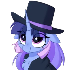 Size: 2948x2902 | Tagged: safe, artist:pesty_skillengton, derpibooru import, oc, oc:flawless sparklemoon, unofficial characters only, pony, unicorn, bust, female, floppy ears, fusion, fusion:trixie, fusion:twilight sparkle, fusion:twixie, hat, horn, image, mare, my little pony the movie: the death of twilight sparkle, png, simple background, solo, starry eyes, transparent background, wingding eyes