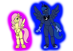 Size: 1414x1000 | Tagged: safe, artist:zetikoopa, derpibooru import, fluttershy, princess luna, alicorn, pegasus, pony, g4, animatronic, animatronic pony, duo, duo female, female, five nights at freddy's, image, mare, png, simple background, transparent background