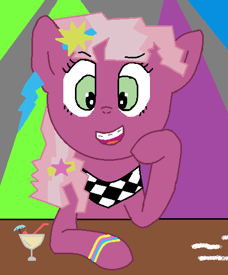 Size: 450x542 | Tagged: safe, artist:wanda, derpibooru import, cheerilee, earth pony, pony, g4, 80s, 80s cheerilee, alcohol, cocktail, disco, drink, female, image, lights, ms paint, png, teenager