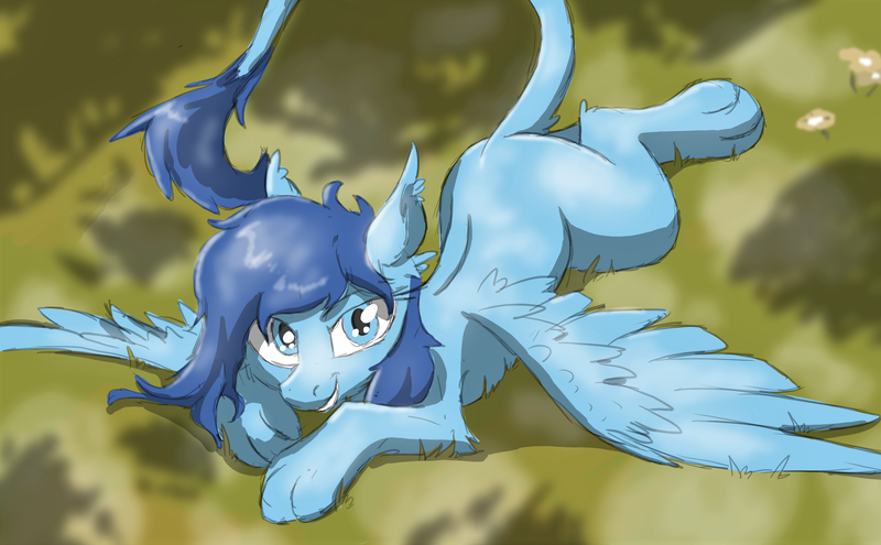 Size: 2444x1512 | Tagged: safe, artist:pzkratzer, derpibooru import, oc, oc:night cloud, sphinx, 30 minute art challenge, aggie.io, female, forest, grass, image, looking at you, lying down, nature, paws, png, sketch, solo, sphinx oc, tree, wings, wings down