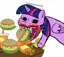 Size: 1260x1125 | Tagged: safe, artist:rsa.fim, derpibooru import, part of a set, twilight sparkle, twilight sparkle (alicorn), alicorn, pony, g4, twilight time, burger, eating, food, hay burger, image, jpeg, messy eating, solo, twilight burgkle