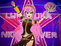 Size: 1901x1429 | Tagged: safe, artist:diablo rojo, derpibooru import, human, equestria girls, g4, dancing, equestria girls-ified, image, jpeg, lights, long hair, megurine luka, singing, vocaloid