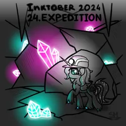 Size: 1000x1000 | Tagged: safe, artist:sunamoonmlp, derpibooru import, oc, oc:sunamoon, unofficial characters only, alicorn, pony, g4, cave, cute, expedition, female, horn, image, inktober, inktober 2024, mineral, png, solo, wings