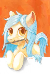 Size: 2019x2970 | Tagged: safe, artist:drawirm, derpibooru import, oc, unofficial characters only, earth pony, pony, female, image, mare, mouth hold, paintbrush, png, solo, traditional art