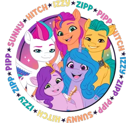 Size: 2431x2371 | Tagged: safe, derpibooru import, official, hitch trailblazer, izzy moonbow, pipp petals, sunny starscout, zipp storm, earth pony, pegasus, pony, unicorn, g5, female, group, horn, image, male, mane five, mane stripe sunny, mare, png, quintet, royal sisters (g5), siblings, simple background, sisters, stallion, transparent background