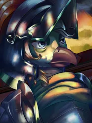 Size: 2340x3150 | Tagged: safe, artist:fly over, derpibooru import, oc, unofficial characters only, gryphon, equestria at war mod, bust, griffon oc, image, knight, male, png, portrait