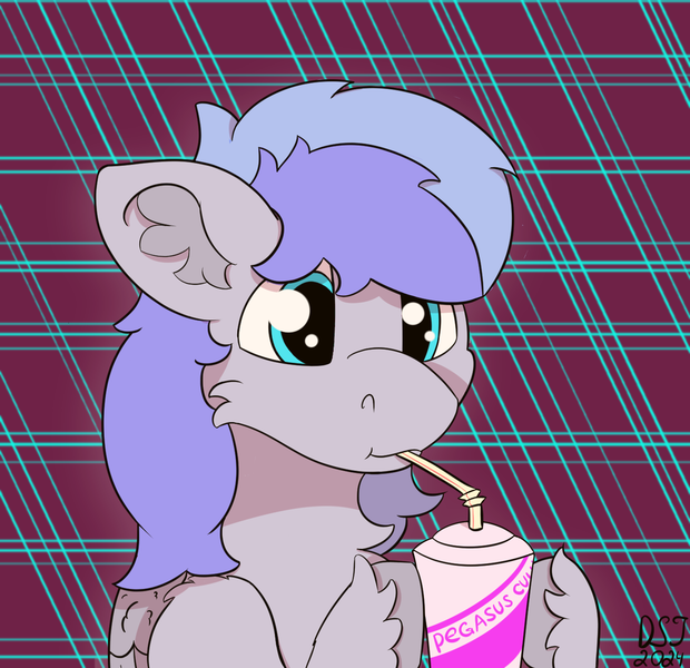 Size: 1396x1350 | Tagged: safe, artist:dsksh, derpibooru import, oc, oc:discoordination, unofficial characters only, pegasus, pony, abstract background, alcohol, blue eyes, bust, chest fluff, cocktail, cup, drink, drinking, ear fluff, folded wings, hoof hold, image, male, pegasus oc, png, pony oc, portrait, solo, stallion, two toned mane, unshorn fetlocks, wings