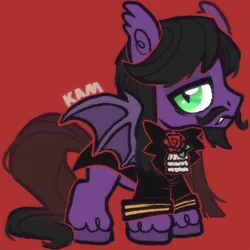 Size: 600x600 | Tagged: safe, artist:lastunicorn666, derpibooru import, oc, oc:violet thorn, bat pony, pony, chibi, facial hair, image, male, moustache, png, red background, simple background, solo, stallion