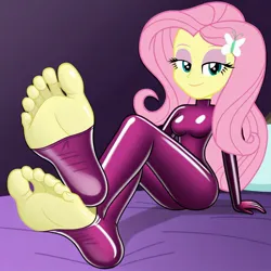 Size: 1024x1024 | Tagged: suggestive, machine learning generated, ponerpics import, fluttershy, equestria girls, breasts, clothes, feet, female, fetish, foot fetish, foot focus, gloves, image, jpeg, latex, latex gloves, latex socks, latex suit, socks, stirrups