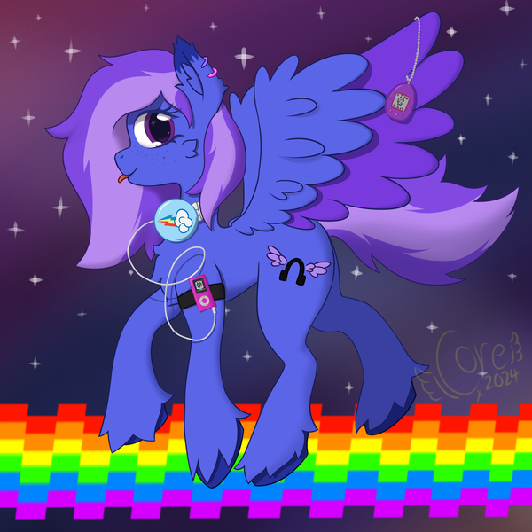 Size: 2000x2000 | Tagged: safe, artist:corecarnitine, derpibooru import, oc, oc:harmony skies, pegasus, blue, image, padvk, png, raver, scene kid