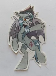 Size: 2339x3131 | Tagged: safe, artist:k0potb, derpibooru import, bat pony, pony, belly, concave belly, craft, hat, image, jpeg, paper, paper pony, papercraft, pirate, pirate hat, spread wings, thin, traditional art, wings