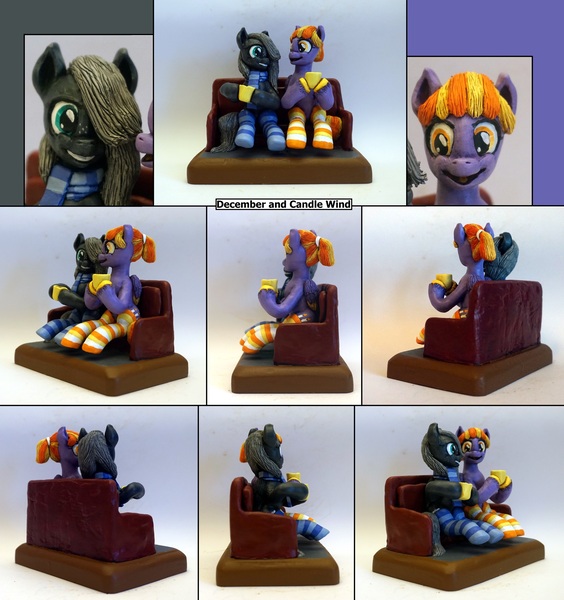 Size: 3723x3960 | Tagged: safe, artist:ubrosis, derpibooru import, oc, oc:candle wind, oc:december breeze, unofficial characters only, pegasus, pony, clothes, craft, duo, duo female, female, image, jpeg, mare, sculpture, sitting, socks