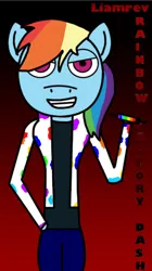 Size: 540x966 | Tagged: semi-grimdark, artist:liamrev, derpibooru import, rainbow dash, anthro, fanfic:rainbow factory, clothes, evil grin, fanfic art, grin, image, jpeg, lab coat, smiling, syringe