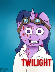 Size: 553x723 | Tagged: semi-grimdark, artist:doodle-doodie-doo, derpibooru import, twilight sparkle, anthro, unicorn, blood, crossover, dexter, dexter morgan, horn, image, png, scientist twilight, solo, unicorn twilight