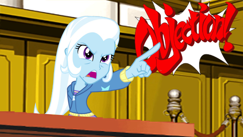 Size: 1280x720 | Tagged: safe, artist:ytpinkiepie2, derpibooru import, trixie, human, equestria girls, g4, ace attorney, angry, courtroom, female, finger pointing, image, jpeg, objection, phoenix wright, pointing