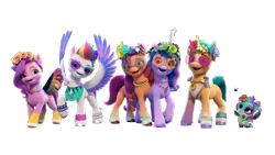 Size: 12598x7086 | Tagged: safe, derpibooru import, official, hitch trailblazer, izzy moonbow, pipp petals, sparky sparkeroni, sunny starscout, zipp storm, dragon, earth pony, pegasus, pony, unicorn, g5, my little pony: make your mark, absurd file size, bridlewoodstock, bridlewoodstock (make your mark), female, g5 brand assets, horn, image, male, mane five, mare, my little pony: make your mark chapter 4, png, royal sisters (g5), siblings, simple background, sisters, stallion, transparent background