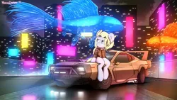 Size: 2048x1152 | Tagged: safe, artist:perezadotarts, ponerpics import, oc, unofficial characters only, pony, car, clothes, image, jpeg, lights, male, rave, sitting, solo, stallion