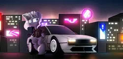 Size: 4096x1966 | Tagged: safe, artist:perezadotarts, ponerpics import, oc, unofficial characters only, pony, car, city, clothes, female, hyundai, hyundai vision n, image, jacket, jpeg, leather jacket, lights, mare, solo