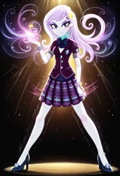 Size: 832x1216 | Tagged: safe, ai content, derpibooru import, machine learning generated, prompter:lobo299, fleur-de-lis, human, equestria girls, g4, background human, clothes, crystal prep academy, crystal prep academy uniform, crystal prep shadowbolts, cutie mark accessory, cutie mark hair accessory, female, hair accessory, hairclip, image, jpeg, legs, miss fleur is trying to seduce us, school uniform, shoes, simple background