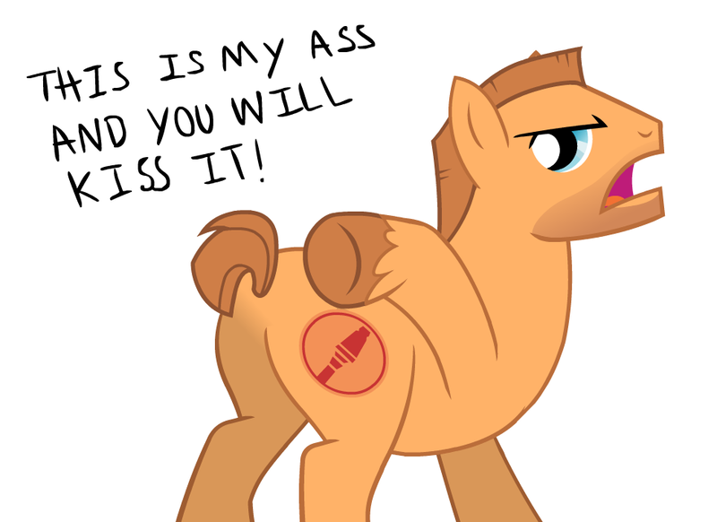 Size: 964x701 | Tagged: safe, artist:zeffdakilla, derpibooru import, ponified, earth pony, pony, butt, image, male, plot, png, pointing, simple background, soldier (tf2), solo, talking, team fortress 2, text, vector, white background