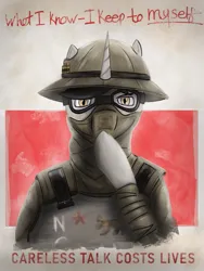 Size: 895x1188 | Tagged: safe, artist:nightshade, derpibooru import, oc, oc:page turner, unicorn, fallout, fallout: new vegas, goggles, helmet, horn, image, ncr, parody, png, propaganda parody, propaganda poster, soldier, unicorn oc, video game, video game crossover