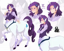 Size: 2048x1623 | Tagged: safe, artist:inkrred, derpibooru import, rarity, centaur, human, g4, centaurified, crossed arms, crying, darling, elf ears, female, horn, horned humanization, huff, humanized, image, jpeg, light skin, raised hoof, sad, simple background, smiling, solo, species swap, white background, zoom layer