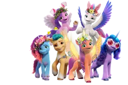 Size: 5158x3415 | Tagged: safe, derpibooru import, official, hitch trailblazer, izzy moonbow, pipp petals, sunny starscout, zipp storm, alicorn, earth pony, pegasus, pony, unicorn, g5, my little pony: a new generation, my little pony: make your mark, applejack (g5), female, fluttershy (g5), g5 brand assets, group, horn, image, male, mane five, mane six (g5), mane stripe sunny, mare, misty brightdawn, pinkie pie (g5), png, race swap, rainbow dash (g5), rarity (g5), rebirth misty, royal sisters (g5), sextet, siblings, simple background, sisters, stallion, sunnycorn, transparent background, twilight sparkle (g5)