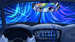 Size: 3600x2025 | Tagged: safe, artist:sixes&sevens, derpibooru import, rainbow dash, fanfic, equestria girls, g4, aurora borealis, car, driving, fanfic art, fanfic cover, image, looking at you, looking back, looking back at you, mirror, night, png, radio, rearview mirror, reflection, road, solo, static