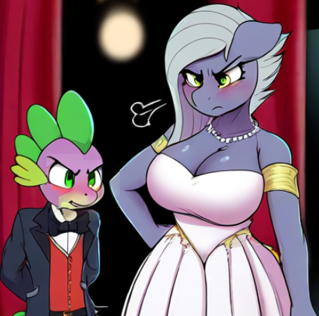 Size: 457x453 | Tagged: suggestive, ai content, derpibooru import, machine learning generated, novelai, stable diffusion, limestone pie, spike, anthro, dragon, earth pony, g4, age difference, angry, big breasts, blushing, breasts, busty limestone pie, clothes, dress, duo, duo male and female, female, image, indoors, lowres, male, png, prompter:genderface, ship:spikestone, shipping, straight