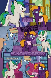 Size: 1920x2948 | Tagged: safe, artist:alexdti, derpibooru import, oc, oc:brainstorm (alexdti), oc:purple creativity, oc:star logic, unofficial characters only, pegasus, pony, unicorn, comic:quest for friendship retold, bag, horn, image, male, png, saddle bag, stallion