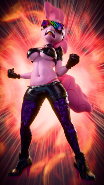 Size: 2160x3840 | Tagged: suggestive, artist:nonexister-nsfw, derpibooru import, pinkie pie, anthro, earth pony, g4, 3d, angry, belly, belly button, blender, blender cycles, boots, breasts, busty pinkie pie, callie, choker, clothes, collar, cosplay, costume, crossover, female, fire, gloves, high heels, image, leather, leather boots, led, midriff, png, sequins, shoes, shorts, socks, solo, speed lines, spiked choker, spiked collar, spikes, splatoon, splatoon 2, sunglasses, thigh highs, underboob