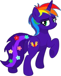 Size: 3797x4700 | Tagged: safe, artist:shieldwingarmorofgod, derpibooru import, oc, oc:rainbow flower, unofficial characters only, unicorn, g4, butt, female, flank, horn, image, png, simple background, sultry pose, transparent background, vector