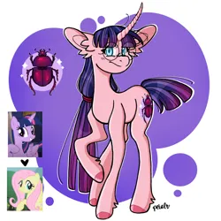 Size: 1200x1200 | Tagged: safe, artist:petaltheartist, derpibooru import, fluttershy, twilight sparkle, twilight sparkle (alicorn), oc, oc:tulip sparkle, alicorn, pony, unicorn, female, glasses, horn, image, magical lesbian spawn, mare, offspring, parent:fluttershy, parent:twilight sparkle, parents:twishy, png