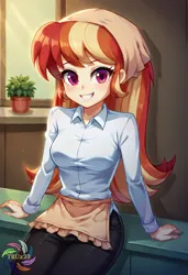 Size: 2496x3648 | Tagged: safe, ai content, derpibooru import, generator:civitai, machine learning generated, prompter:trux23, oc, oc:mandarine mélange, unofficial characters only, human, equestria girls, g4, female, image, jpeg, looking at you, smiling, smiling at you, solo