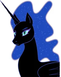 Size: 794x1000 | Tagged: safe, derpibooru import, nightmare moon, alicorn, pony, g4, bald, female, horn, image, jpeg, mare, missing accessory, missing armor, missing helmet, nightmare night, solo