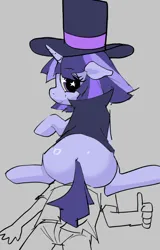 Size: 574x895 | Tagged: artist needed, suggestive, derpibooru import, oc, oc:anon, oc:flawless sparklemoon, unofficial characters only, human, pony, unicorn, butt, duo, faceful of ass, fusion, fusion:trixie, fusion:twilight sparkle, fusion:twixie, hat, horn, image, interspecies, my little pony the movie: the death of twilight sparkle, plot, png, pony on human action, sitting on person, thumbs up, top hat