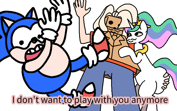 Size: 680x425 | Tagged: artist needed, suggestive, derpibooru import, princess celestia, oc, oc:tamers12345, human, pony, butt grab, butt touch, grope, image, meme, png, solo, sonic the hedgehog, sonic the hedgehog (series), toy story, toy story 2