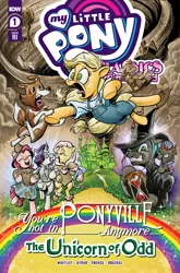 Size: 2063x3131 | Tagged: safe, artist:andy price, artist:andypriceart, derpibooru import, idw, official, applejack, fluttershy, granny smith, pinkie pie, queen chrysalis, rarity, winona, changeling, changeling queen, earth pony, monkey, pegasus, pony, unicorn, g4, spoiler:comic, applejack's hat, bipedal, clothes, comic cover, cover, cover art, cowardly lion, cowboy hat, dorothy gale, emerald city, female, flying monkey, gritted teeth, hat, high res, horn, hourglass, house, image, my little pony classics reimagined: little fillies, my little pony classics reimagined: the unicorn of odd, my little pony logo, nick chopper, official comic, overalls, png, quote, rainbow, scarecrow, teeth, the scarecrow, the unicorn of odd, the wizard of oz, tin man, tin woodsman, tornado, toto, wicked witch of the west, winged monkey, winkie, witch, yellow brick road