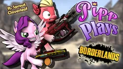 Size: 1920x1080 | Tagged: safe, artist:pika-robo, derpibooru import, pipp petals, sprout cloverleaf, earth pony, pegasus, pony, series:pipp plays, g4, g5, 3d, borderlands, duo, fake thumbnail, female, g5 to g4, gamer pipp, gaming headset, generation leap, grin, headset, image, let's play, male, mare, png, smiling, source filmmaker, spread wings, stallion, wings, youtube thumbnail