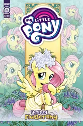 Size: 2063x3131 | Tagged: safe, artist:brendahickey, derpibooru import, idw, official, fluttershy, human, pegasus, pony, seapony (g4), series:best of my little pony, g4, bluebell (flower), clothes, comic cover, cover, cover art, dorsal fin, female, filly, filly fluttershy, fin, fin wings, fins, fish tail, floral head wreath, flower, flowing mane, flowing tail, foal, high res, image, my little pony logo, official comic, png, rainbow power, rainbow power-ified, seaponified, seapony fluttershy, species swap, tail, toga, wings, younger